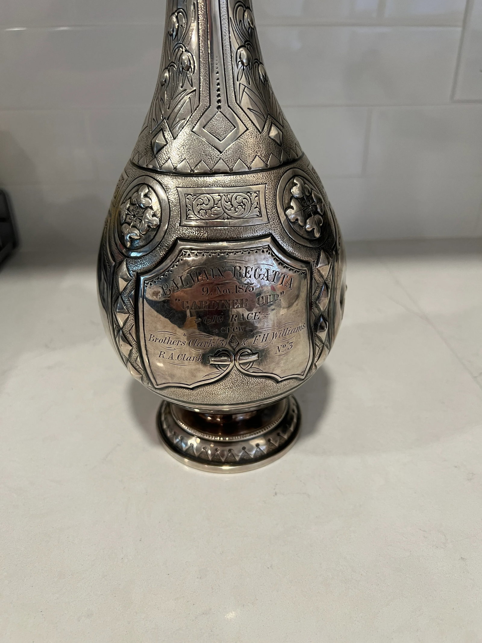 American Coin Silver Balmain Regatta "Gardiner Cup" Ewer Circa 1875 - 4