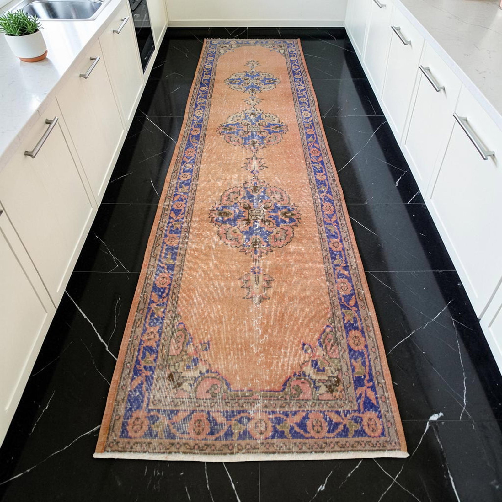 Hand-Knotted Turkish Runner Rug Faded Colors Low Pile - 2'12"³ X 10'10"³ - 3