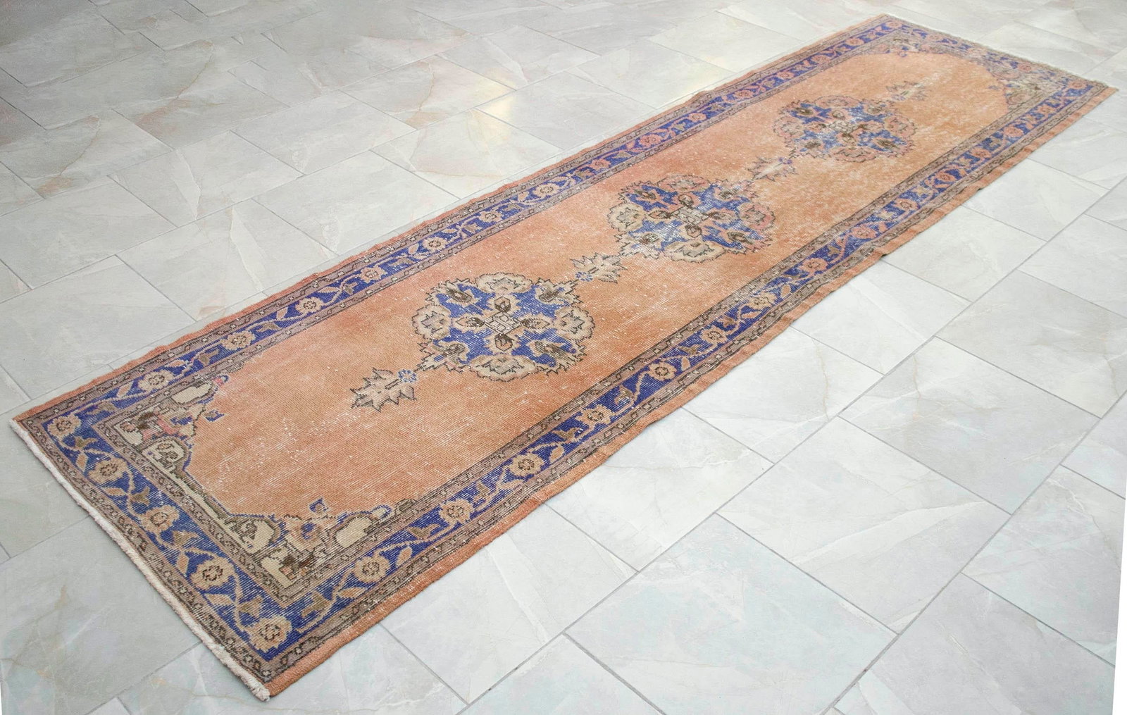 Hand-Knotted Turkish Runner Rug Faded Colors Low Pile - 2'12"³ X 10'10"³ - 4