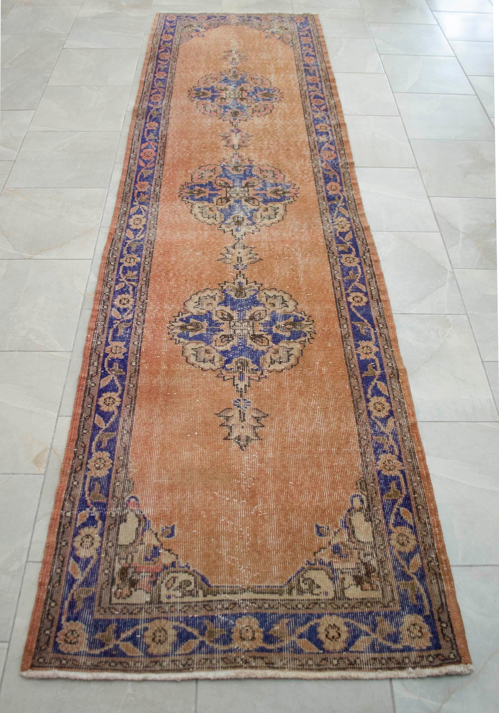 Hand-Knotted Turkish Runner Rug Faded Colors Low Pile - 2'12"³ X 10'10"³ - 5