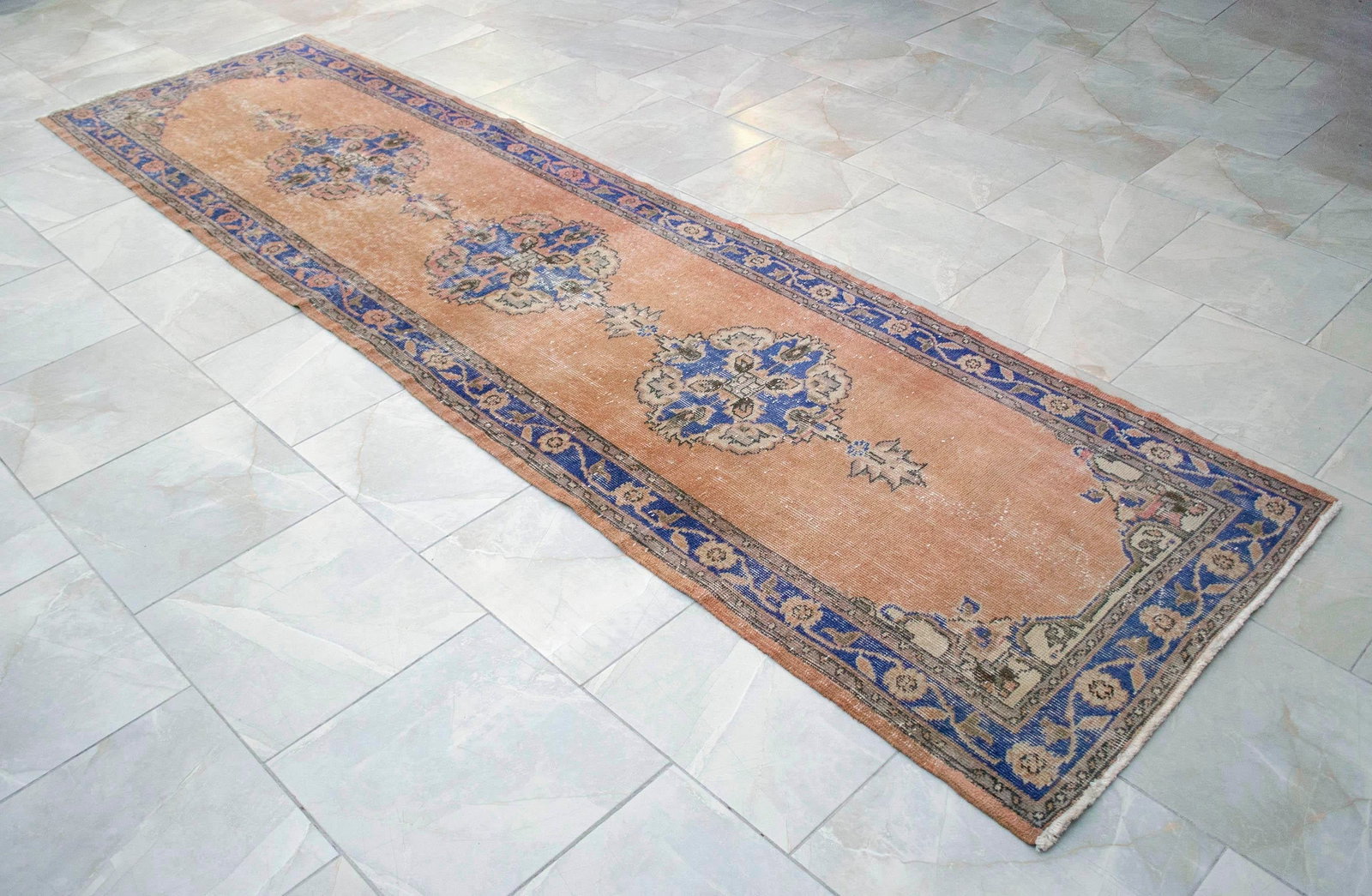 Hand-Knotted Turkish Runner Rug Faded Colors Low Pile - 2'12"³ X 10'10"³ - 6