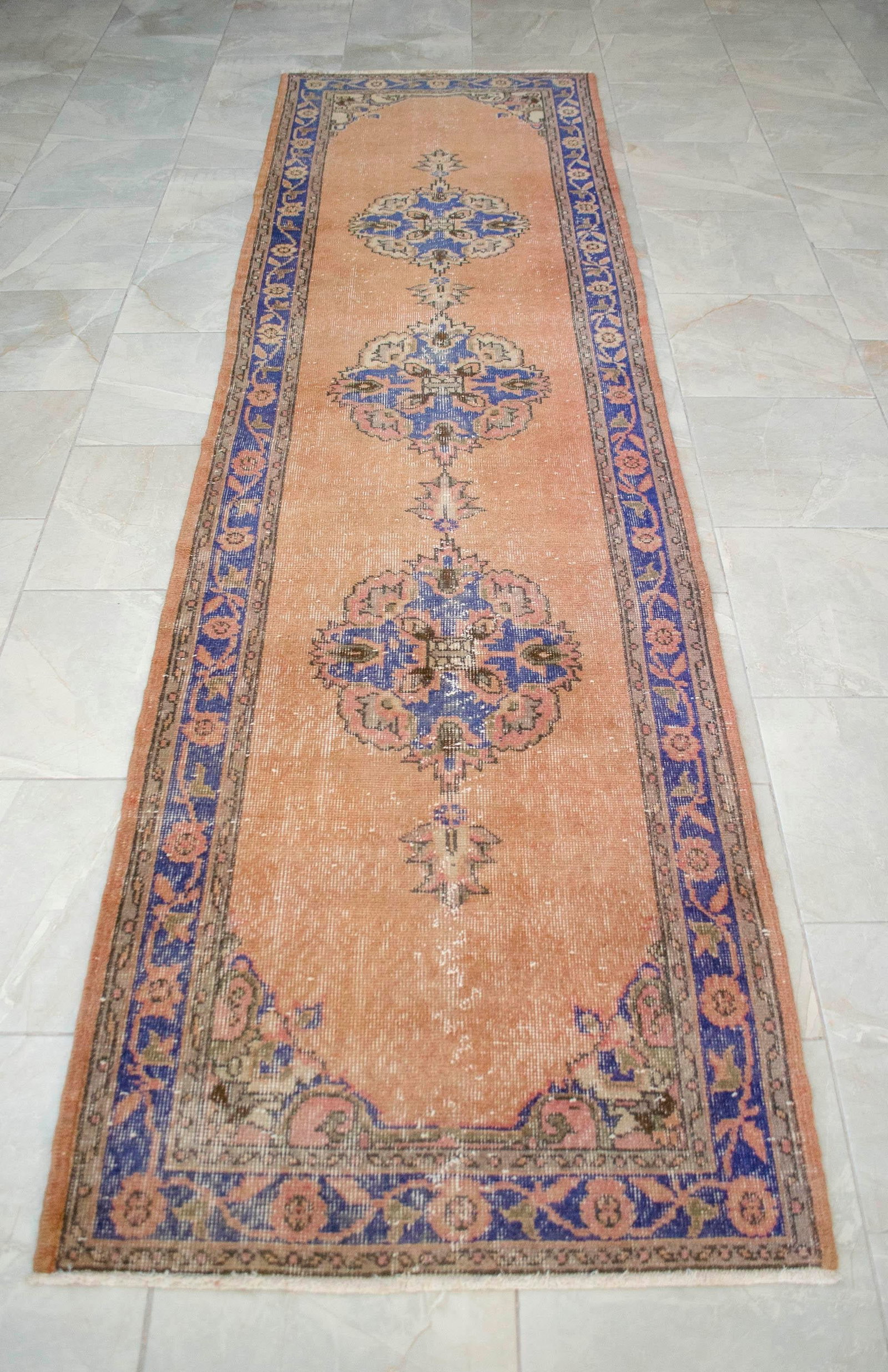Hand-Knotted Turkish Runner Rug Faded Colors Low Pile - 2'12"³ X 10'10"³ - 7