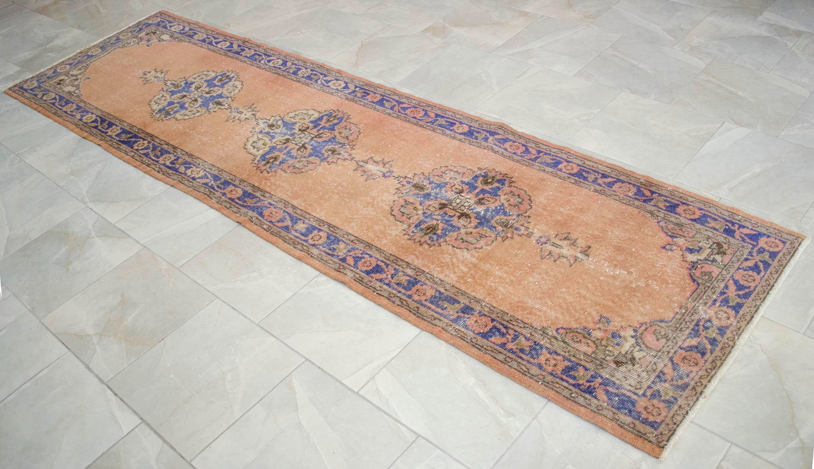 Hand-Knotted Turkish Runner Rug Faded Colors Low Pile - 2'12"³ X 10'10"³ - 8