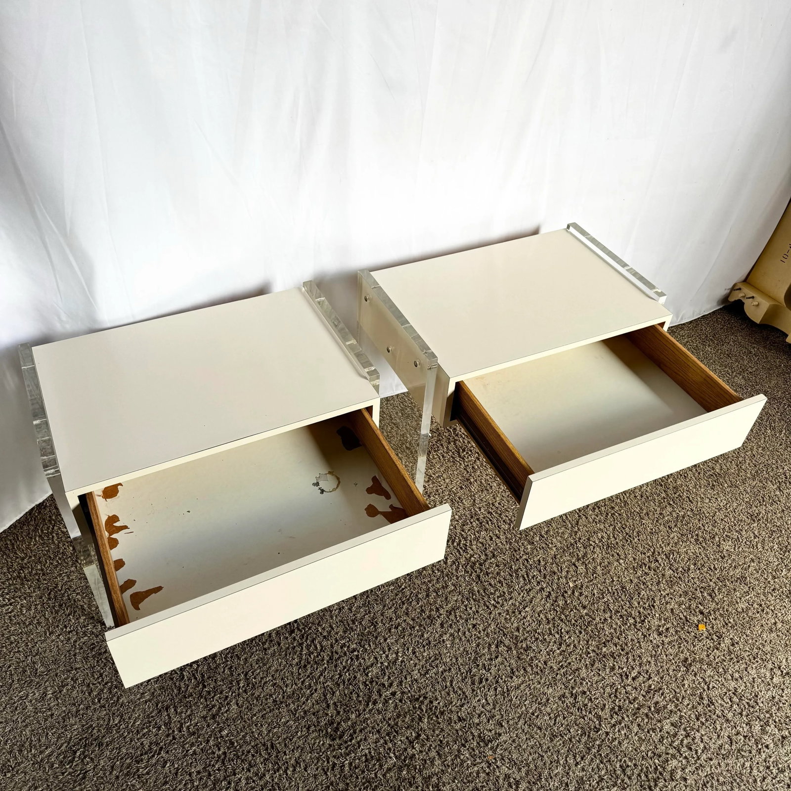 Postmodern White Laminate Lucite Floating Nighstands - A Pair - 2