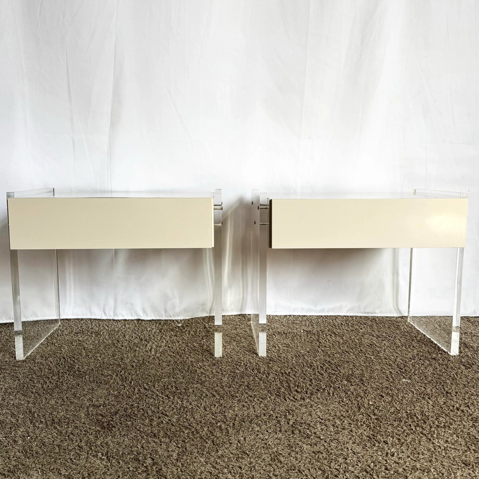 Postmodern White Laminate Lucite Floating Nighstands - A Pair - 3