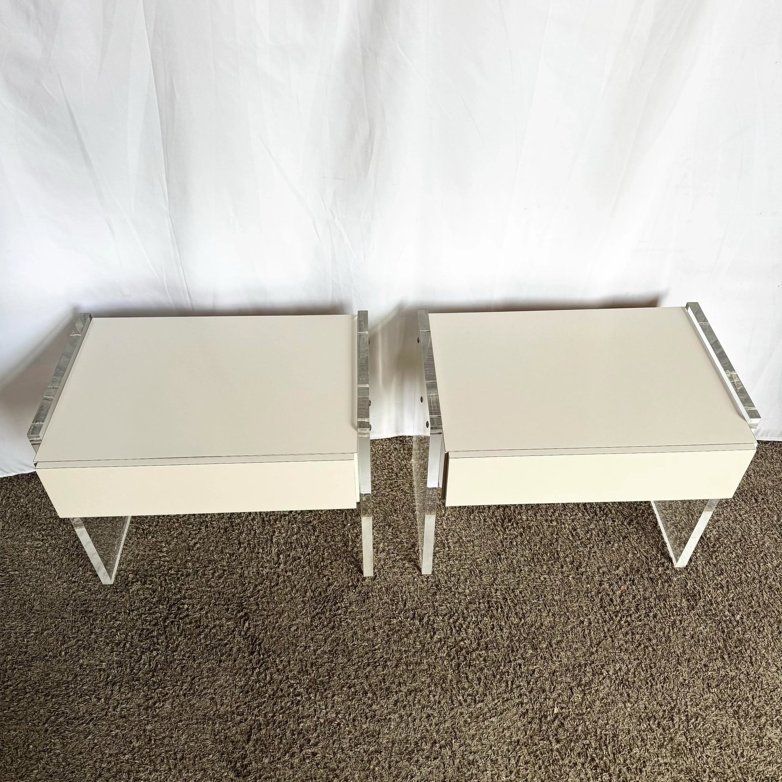 Postmodern White Laminate Lucite Floating Nighstands - A Pair - 4