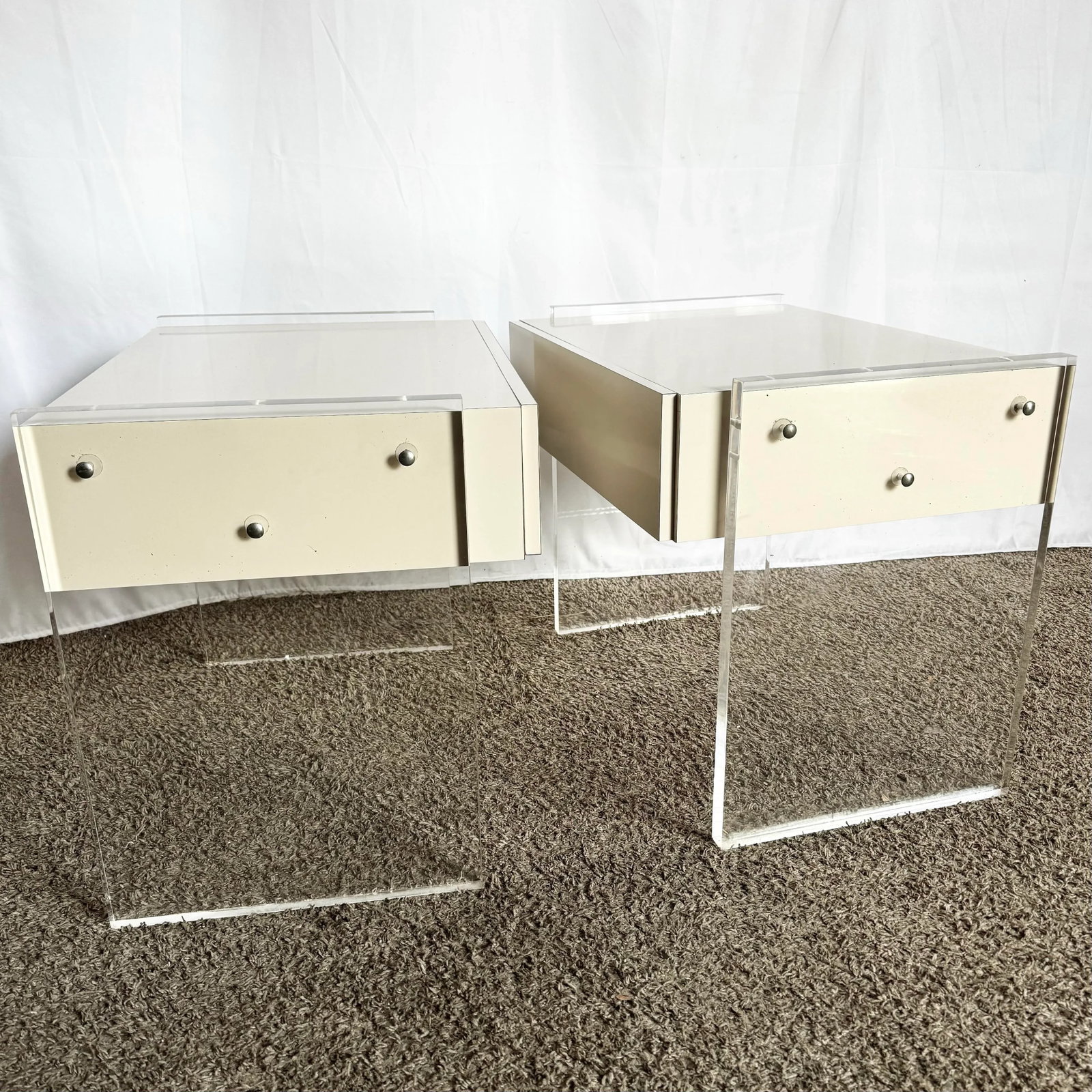 Postmodern White Laminate Lucite Floating Nighstands - A Pair - 5