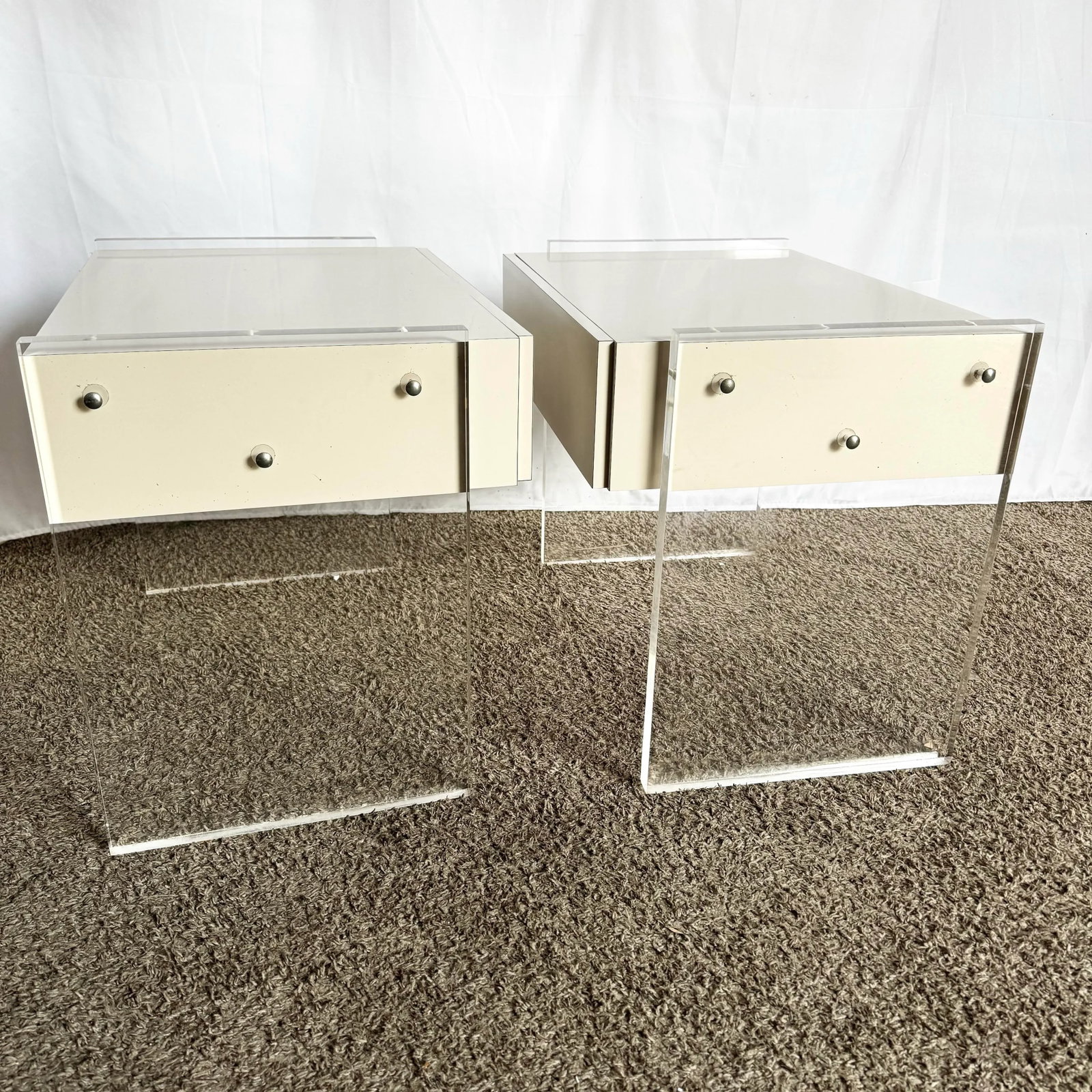 Postmodern White Laminate Lucite Floating Nighstands - A Pair - 6