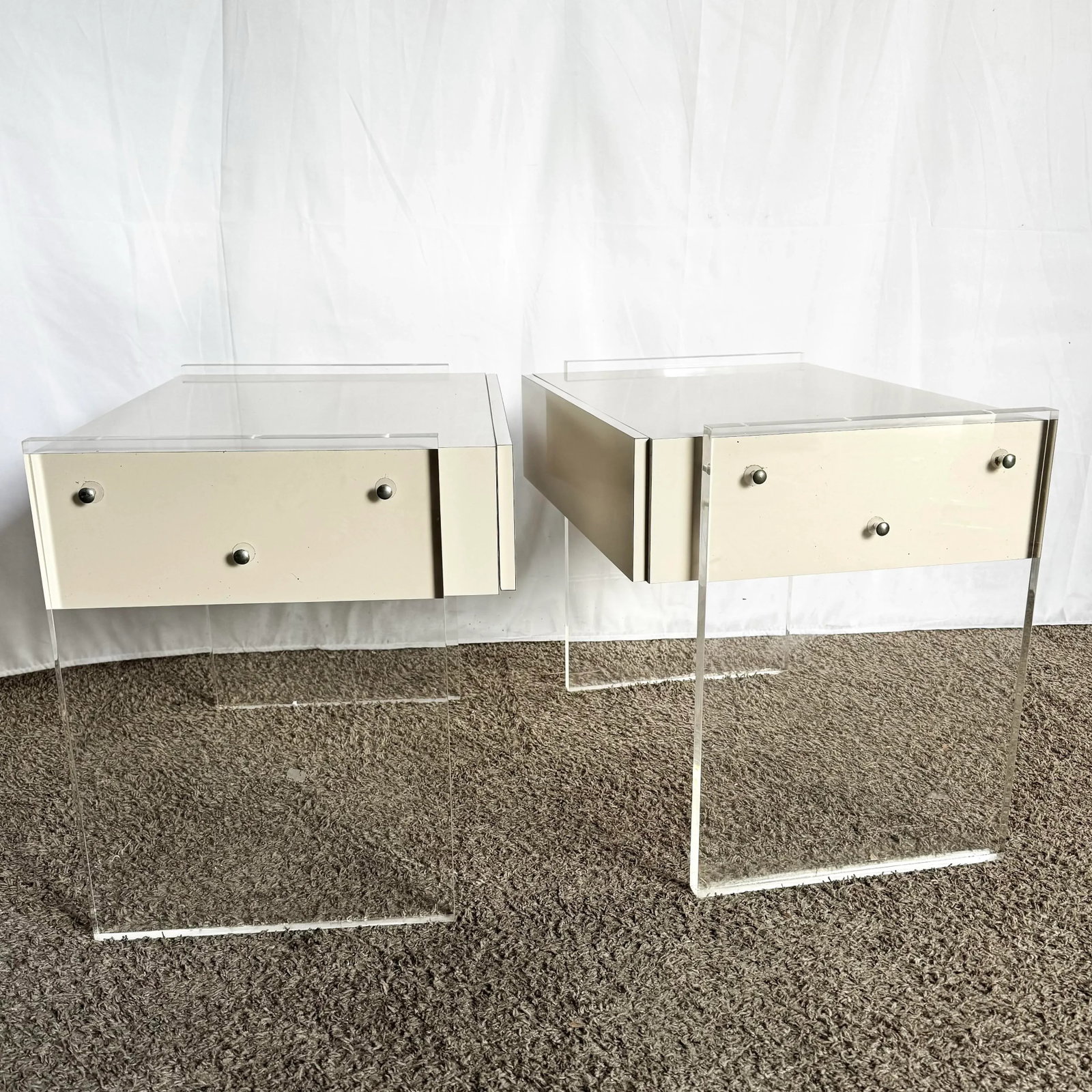 Postmodern White Laminate Lucite Floating Nighstands - A Pair - 7