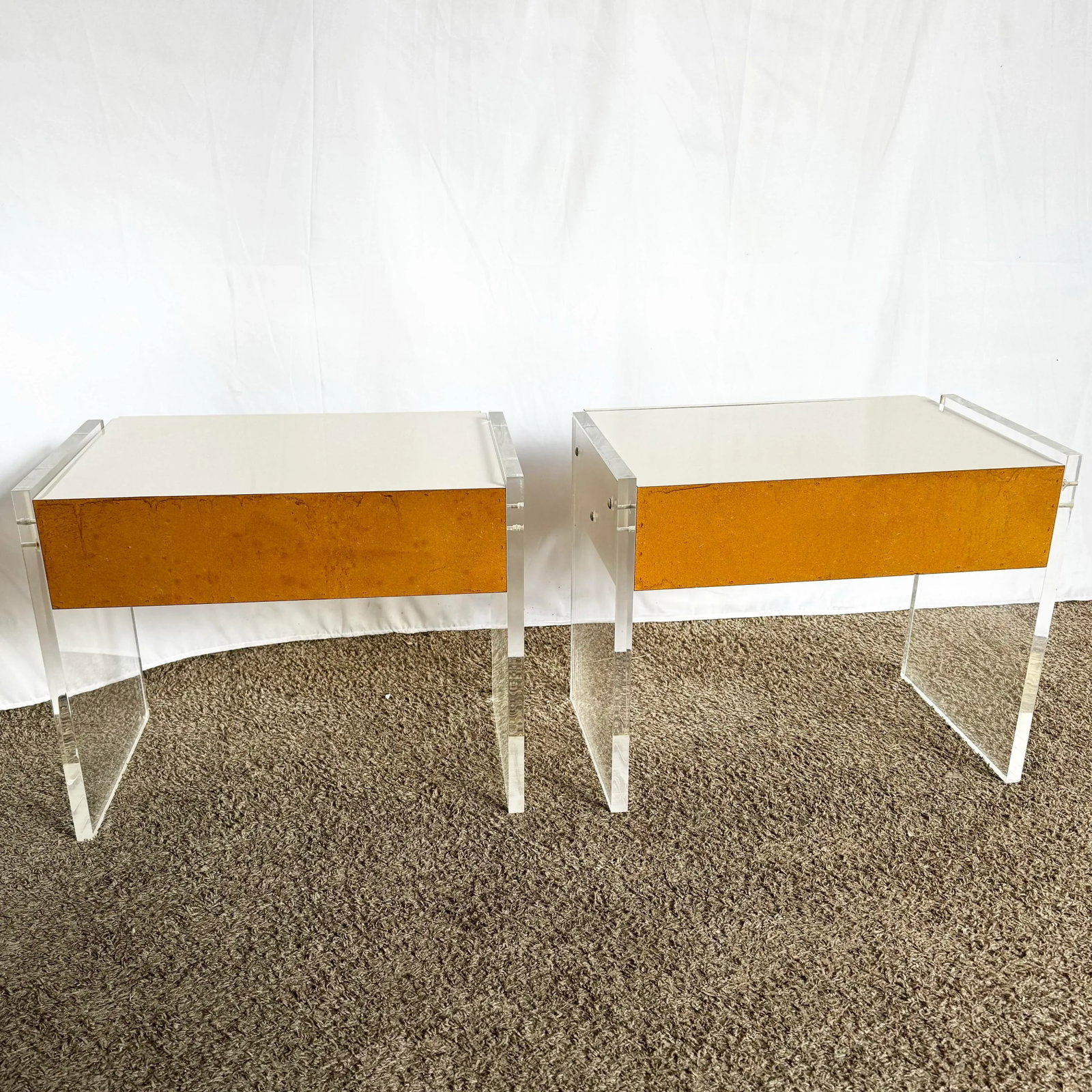 Postmodern White Laminate Lucite Floating Nighstands - A Pair - 9