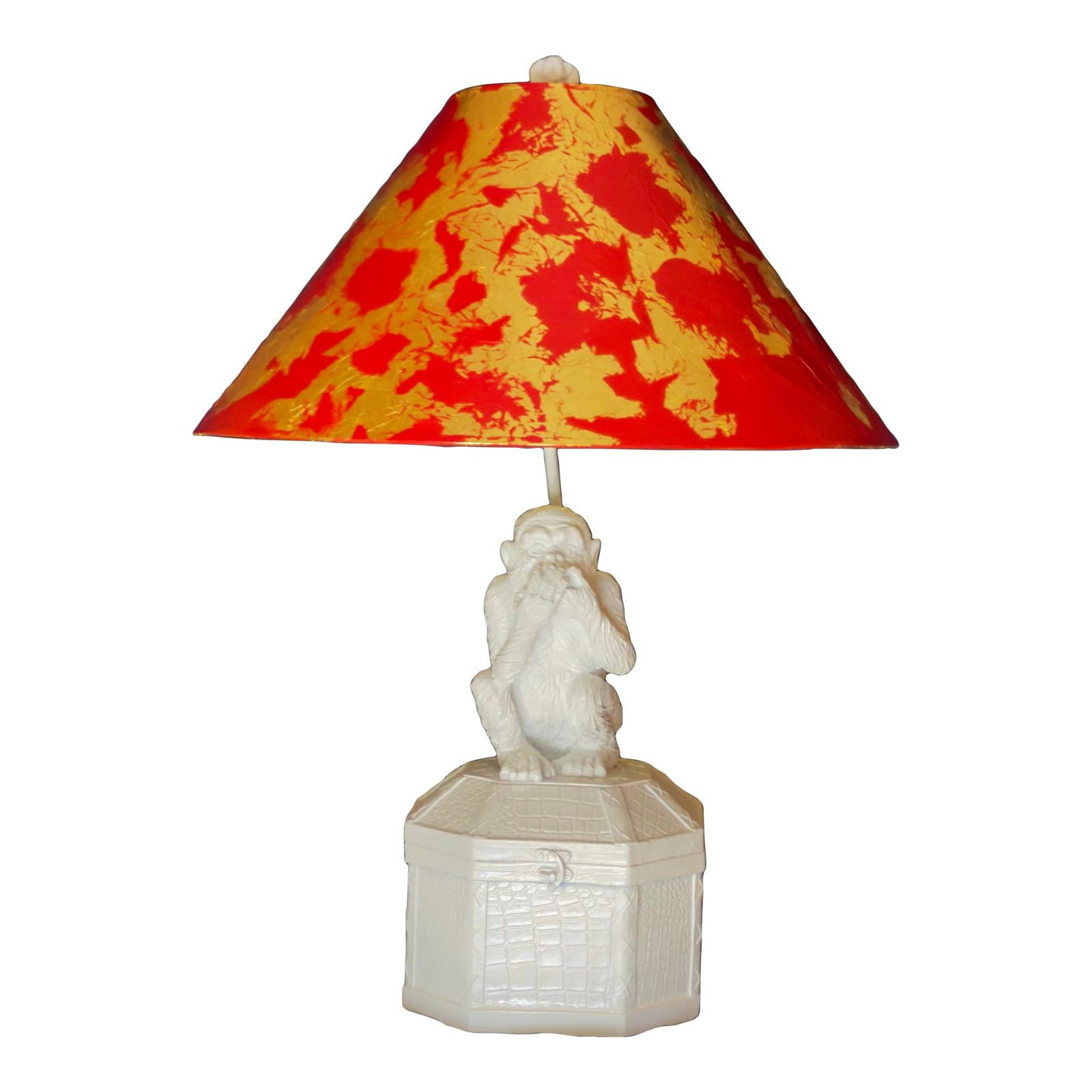 Late 20th Century Palm Beach Regency Vivai Del Sud Style Speak No Evil Monkey Table Lamp - Newly Pai: This bespoke Turtle and Crane masterpiece is a vibrant celebration of exotic glamour, meticulously reimagined in our atelier to bring a commanding presence to your home. Crafted originally by