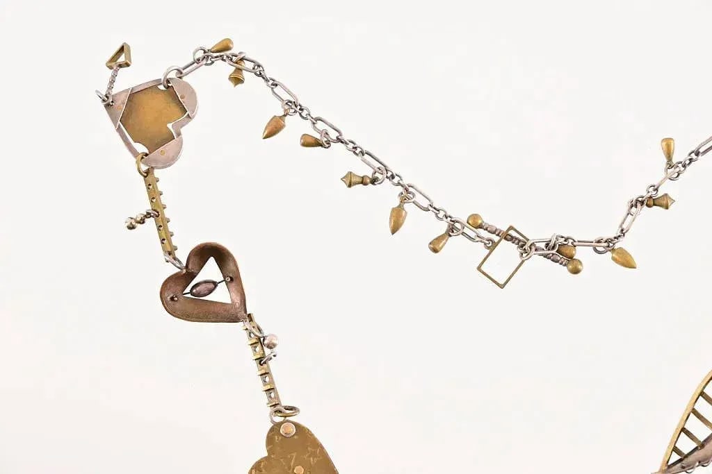 Vintage Thomas Mann Sterling and Brass Heart Charm Necklace - 11