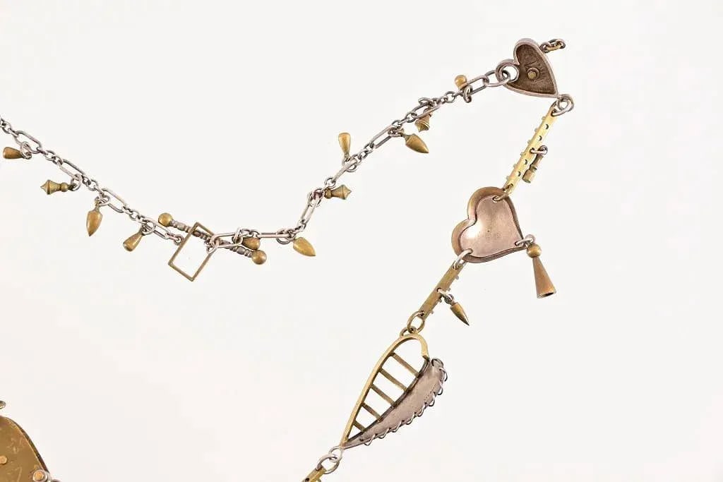 Vintage Thomas Mann Sterling and Brass Heart Charm Necklace - 12