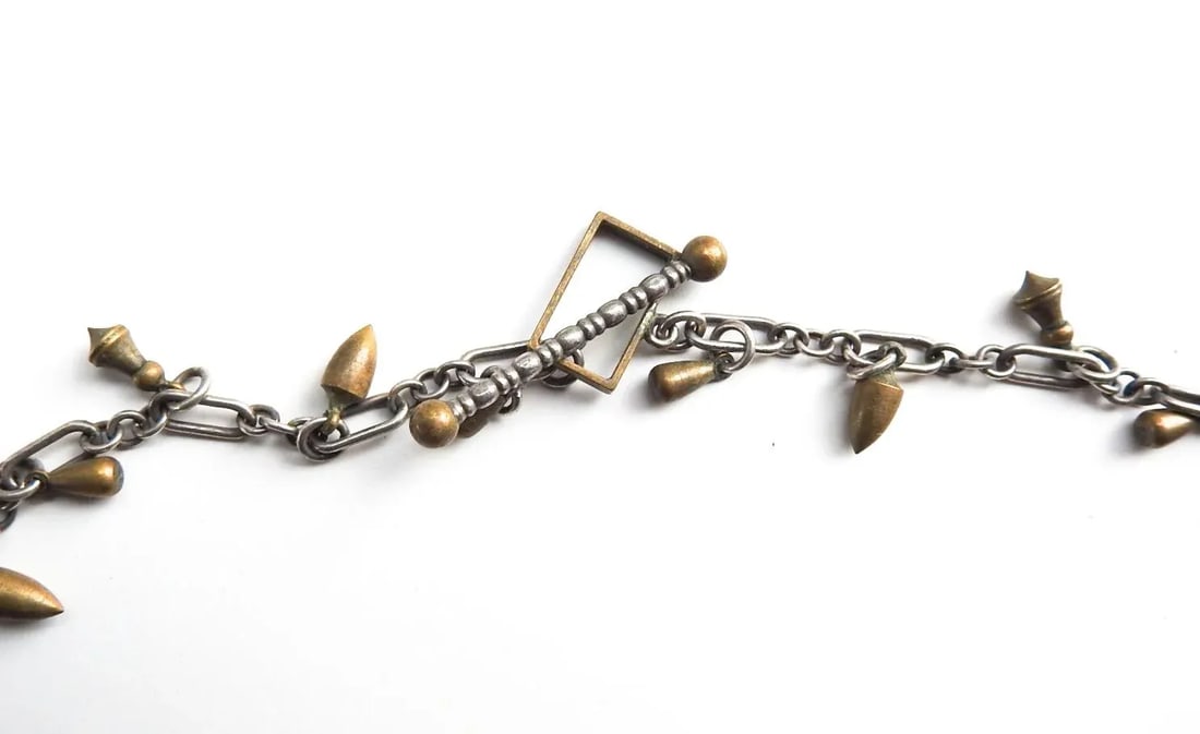 Vintage Thomas Mann Sterling and Brass Heart Charm Necklace - 4