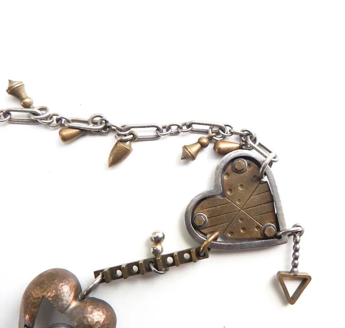 Vintage Thomas Mann Sterling and Brass Heart Charm Necklace - 5