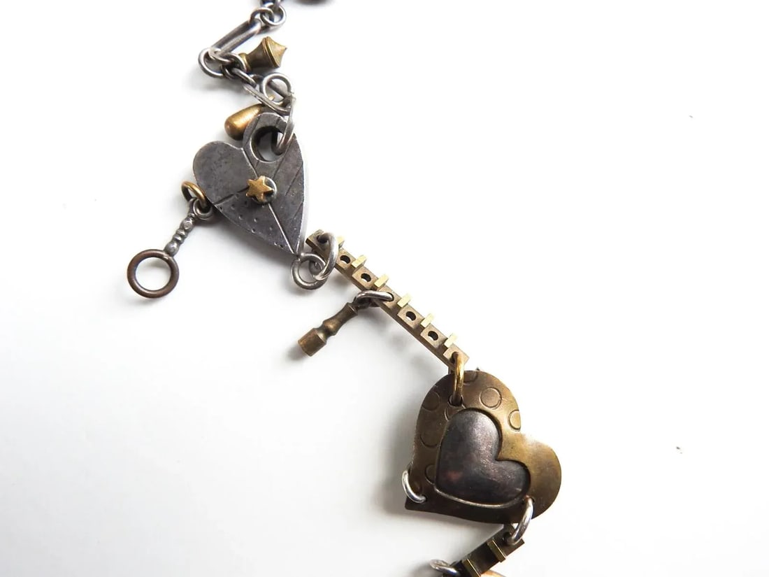 Vintage Thomas Mann Sterling and Brass Heart Charm Necklace - 7