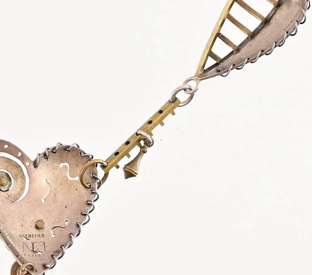 Vintage Thomas Mann Sterling and Brass Heart Charm Necklace - 8