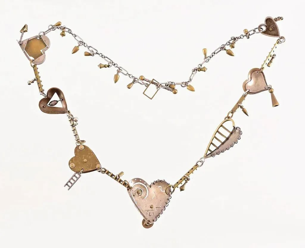 Vintage Thomas Mann Sterling and Brass Heart Charm Necklace - 9