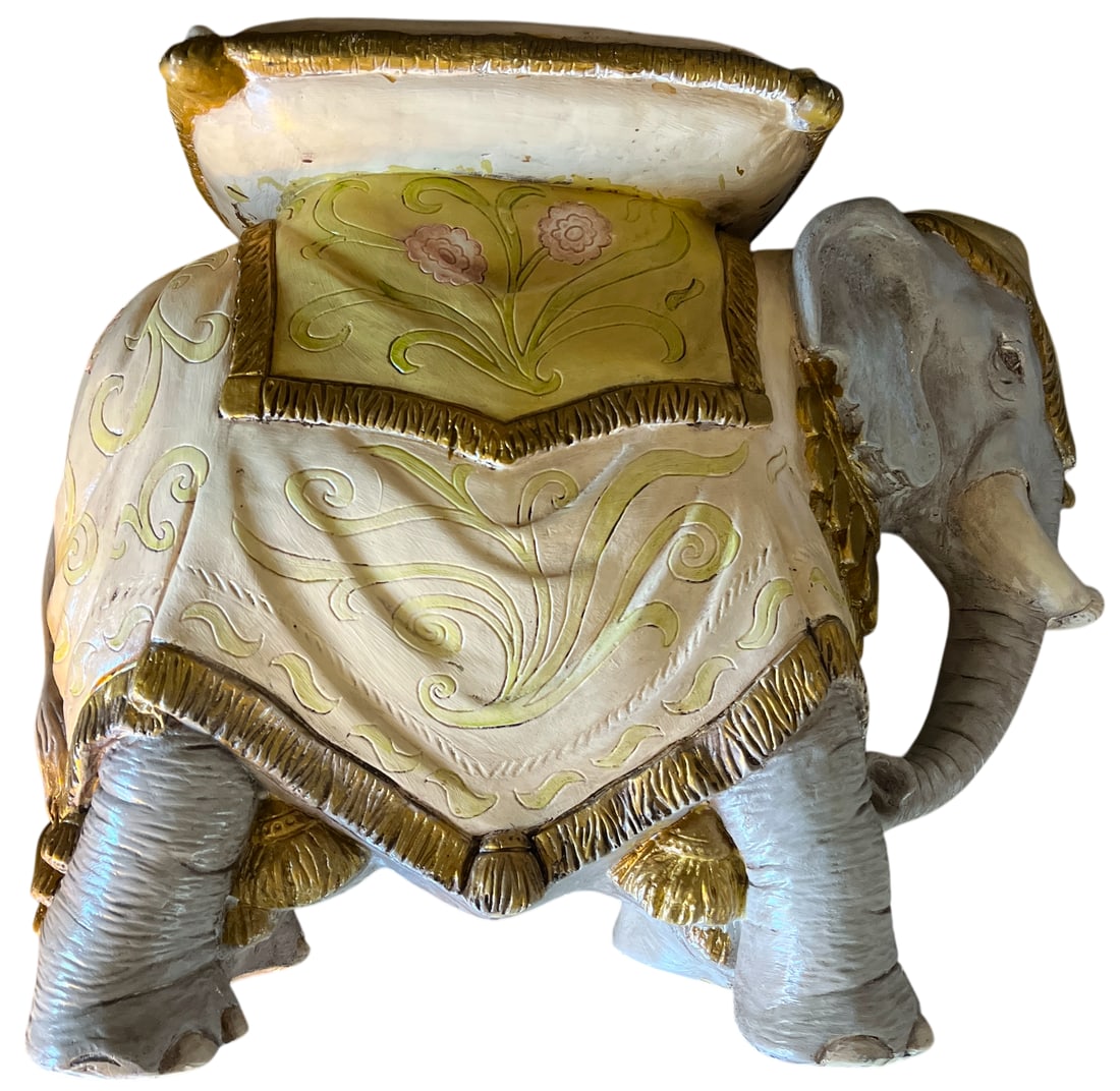 Vintage Hand-Painted Elephant Garden Stool / Side Table - 10