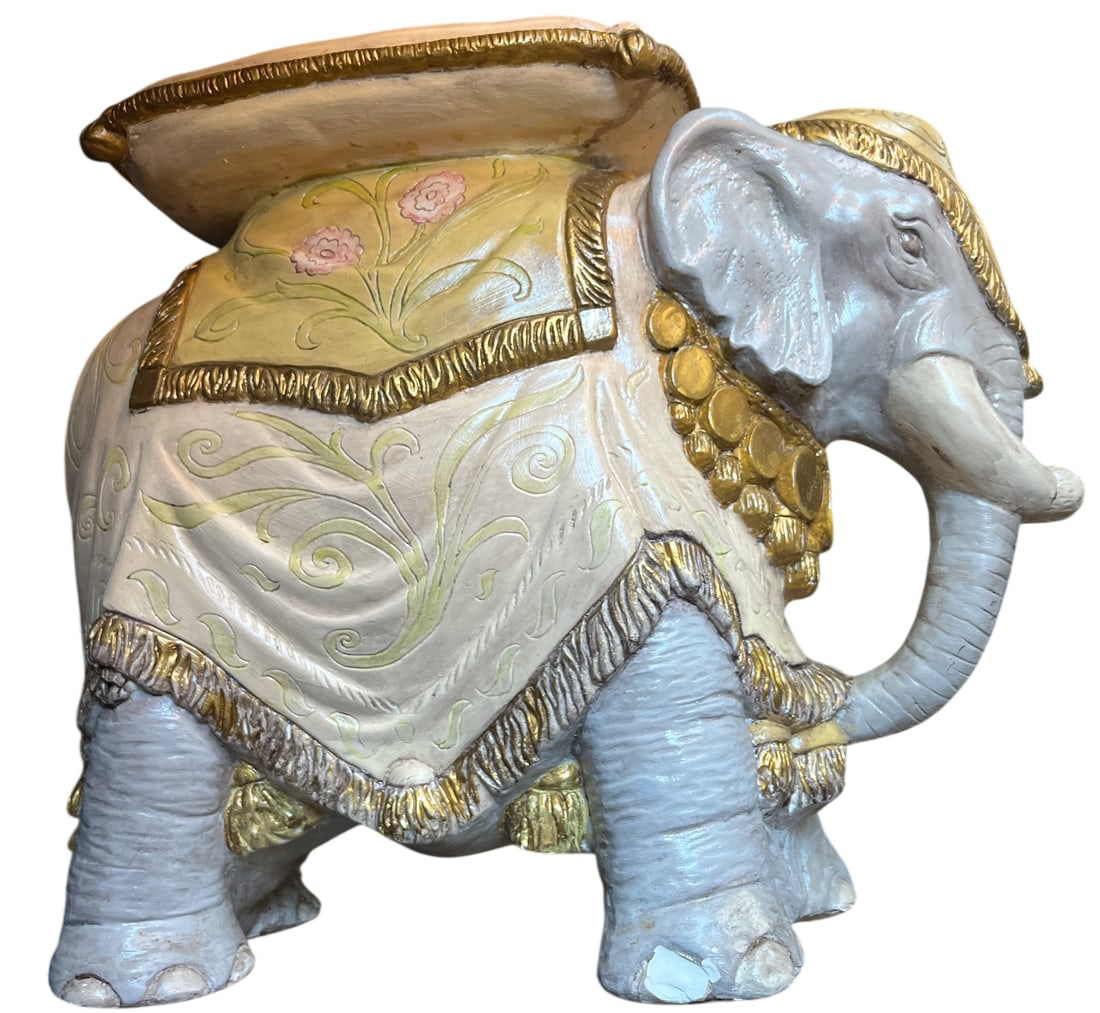 Vintage Hand-Painted Elephant Garden Stool / Side Table - 2