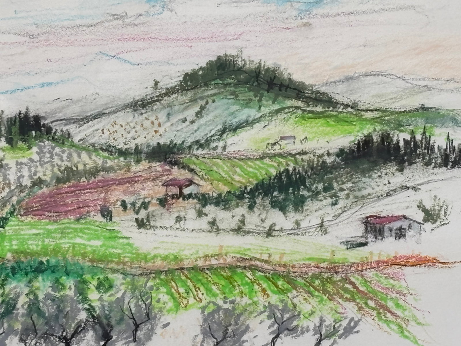 Original Artwork on Paper in Fine Gallery-Style Presentation, Tuscany, 1987, American Listed Artist, - 6