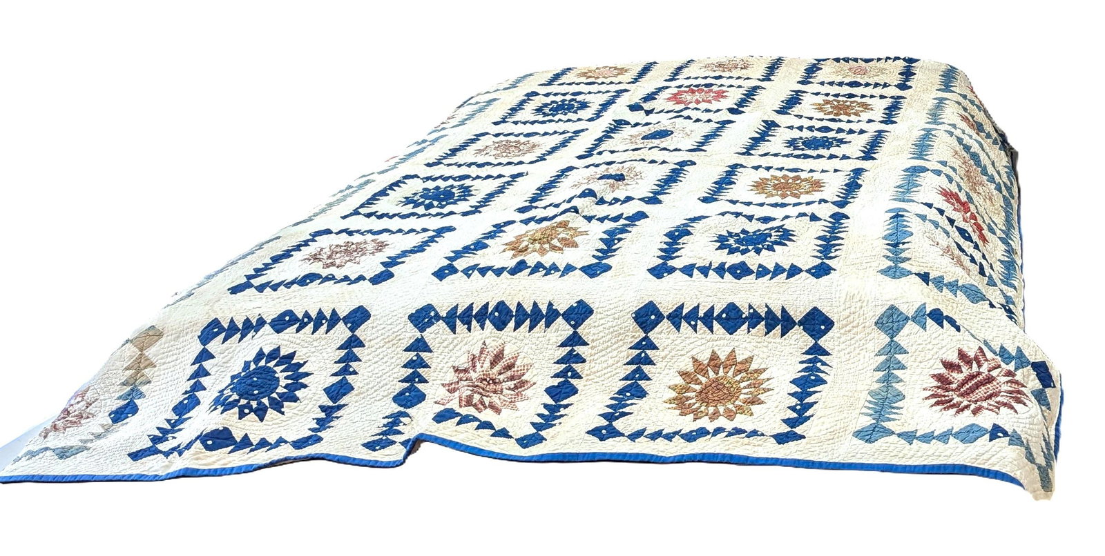 Antique Late 1800s Quilt of Mariner's Compass Pattern -Exceptionally Large Size for the Time - 3