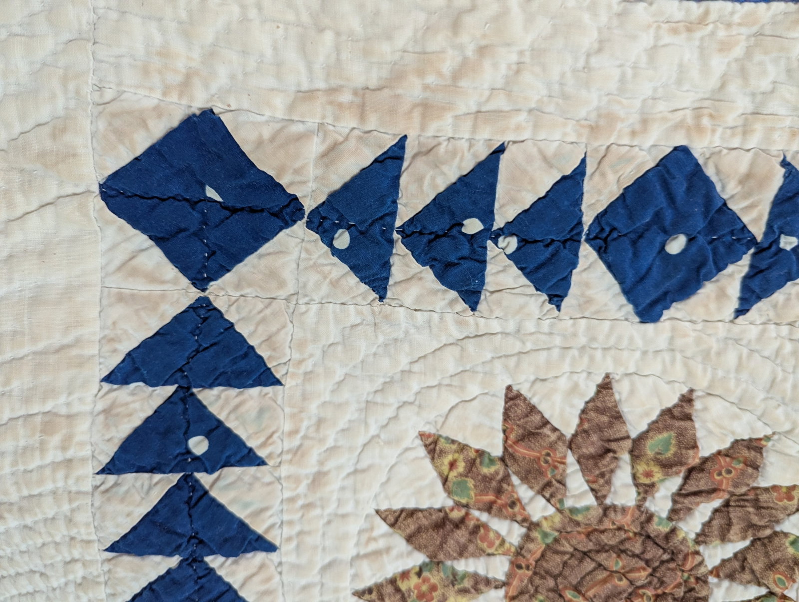 Antique Late 1800s Quilt of Mariner's Compass Pattern -Exceptionally Large Size for the Time - 8