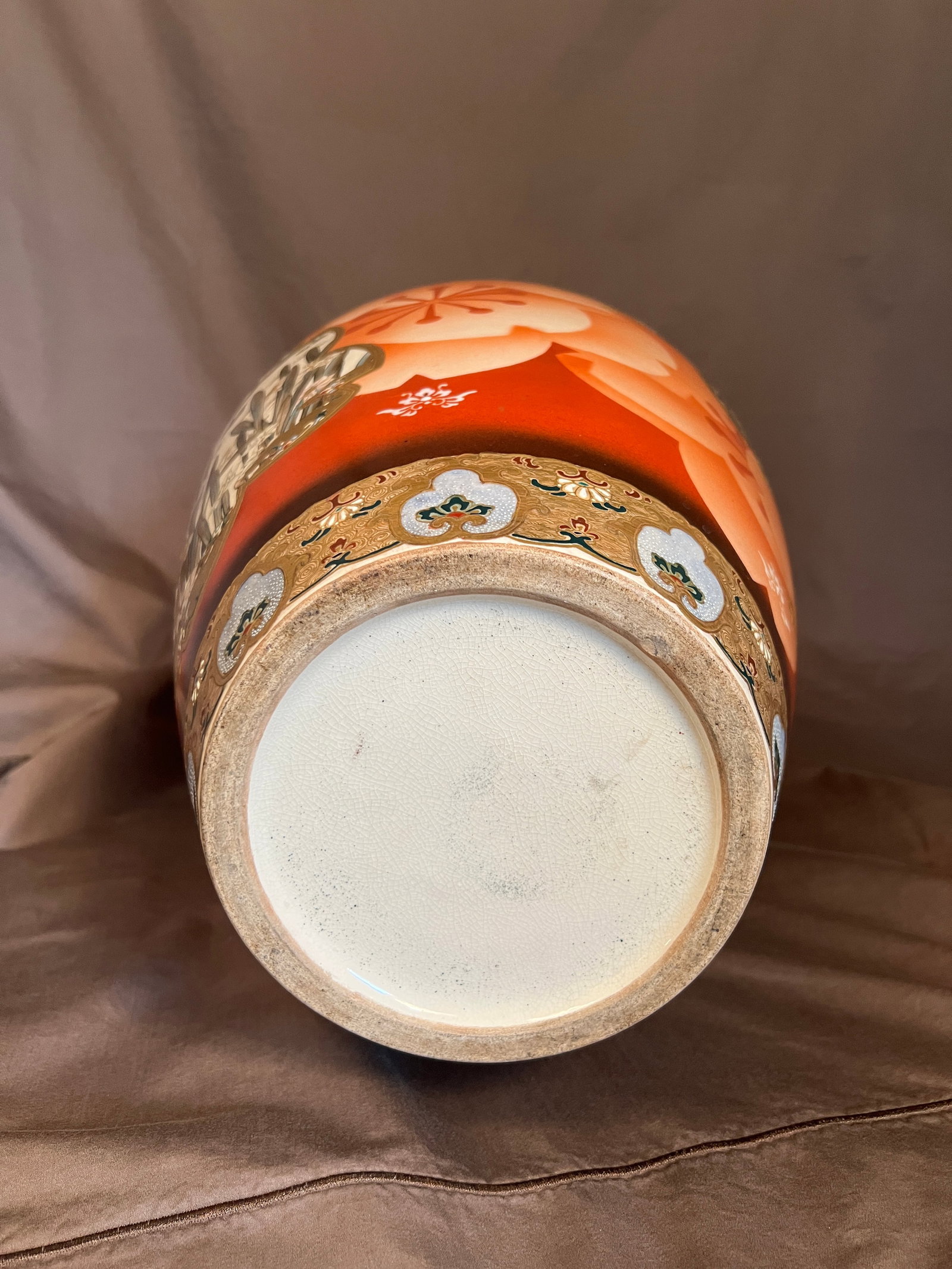 Antique Japanese Meiji Period Satsuma Floor Vase on Stand, Hand Painted Bird Panels, 21" - 10