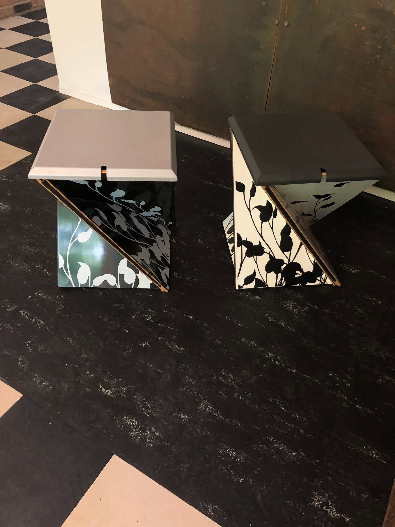 Modern Kada Metal Folding Square Danese Milano End Tables or Stools -A Pair - 13
