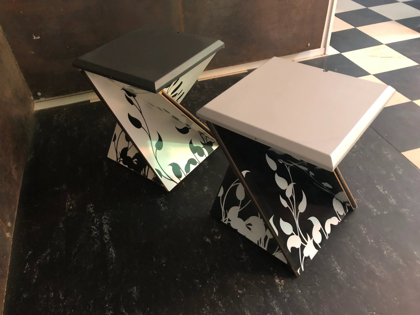 Modern Kada Metal Folding Square Danese Milano End Tables or Stools -A Pair - 8