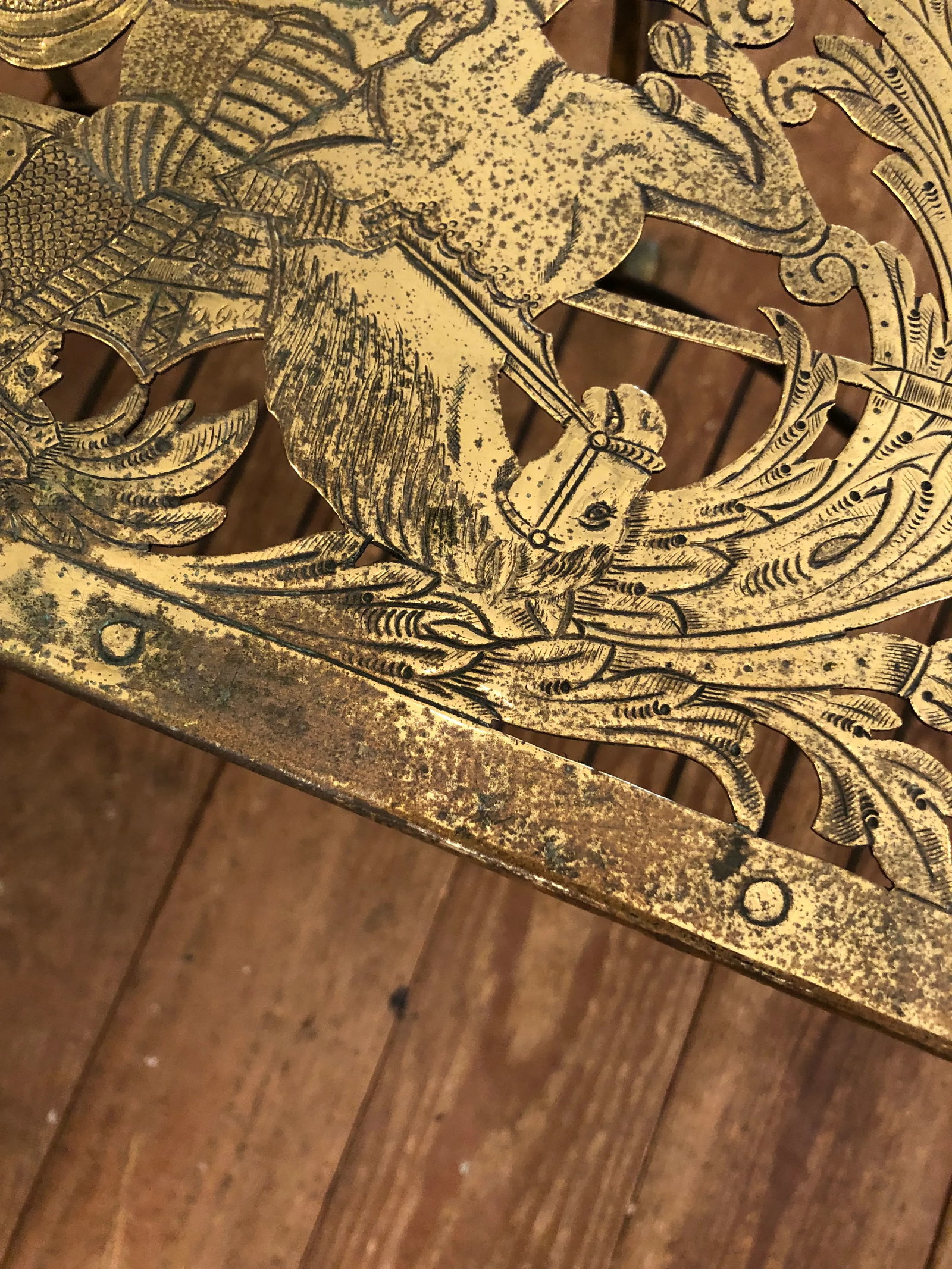 Antique 19th Century Engraved and Intricately Cut Brass Trivet - 9