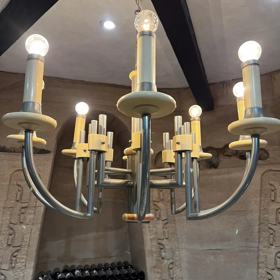 1940s Art Deco Chandelier, Eight Arm, Bakelite & Chrome, 34x31 Inches - 4