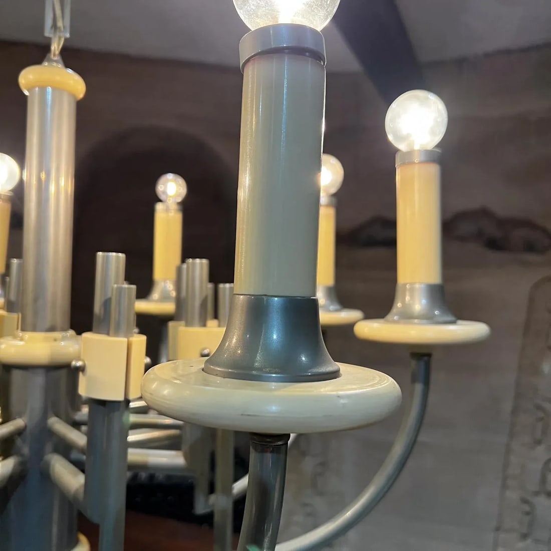 1940s Art Deco Chandelier, Eight Arm, Bakelite & Chrome, 34x31 Inches - 8