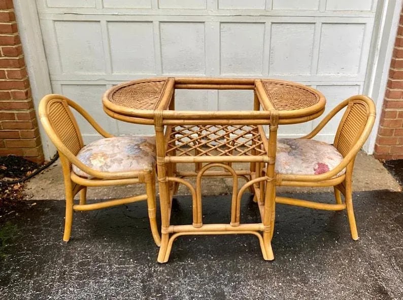 1970s Vintage Mid Century Bamboo Bistro Table Set - 3 Pieces - 2