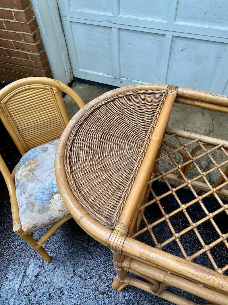 1970s Vintage Mid Century Bamboo Bistro Table Set - 3 Pieces - 6