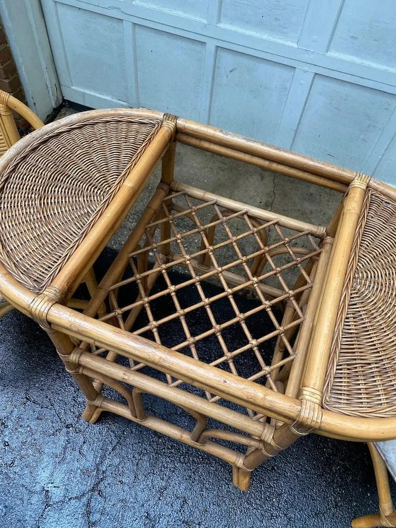 1970s Vintage Mid Century Bamboo Bistro Table Set - 3 Pieces - 7