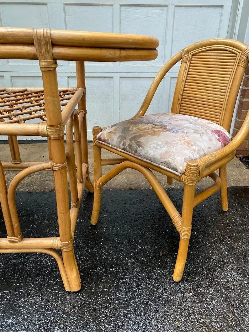 1970s Vintage Mid Century Bamboo Bistro Table Set - 3 Pieces - 8