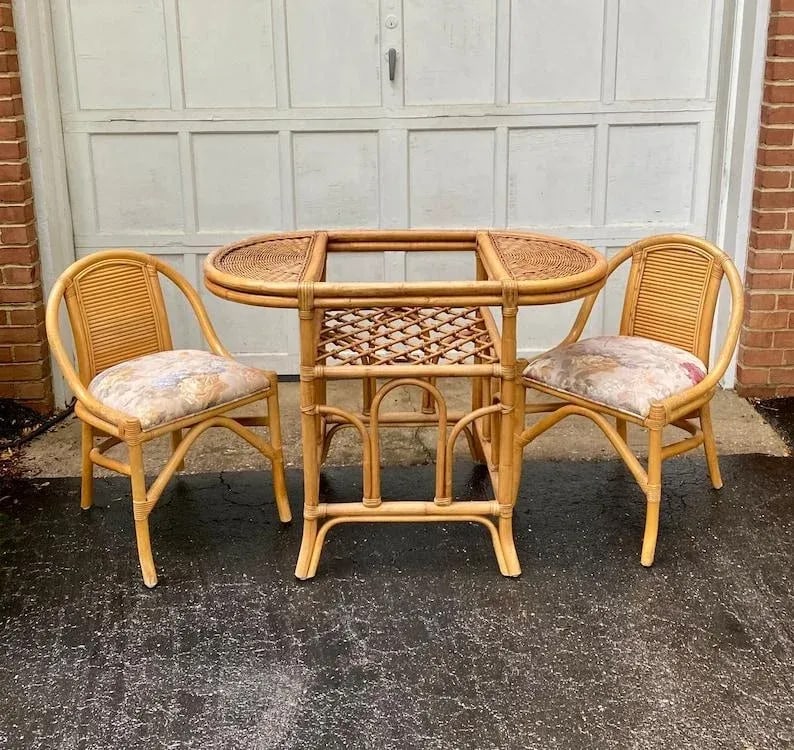 1970s Vintage Mid Century Bamboo Bistro Table Set - 3 Pieces - 9