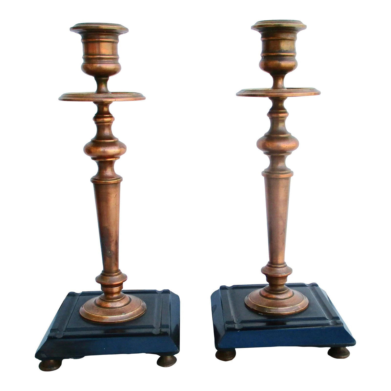 Antique Russian Bronze and Black Marble Candlesticks -A Pair of 2 (1 of 9)