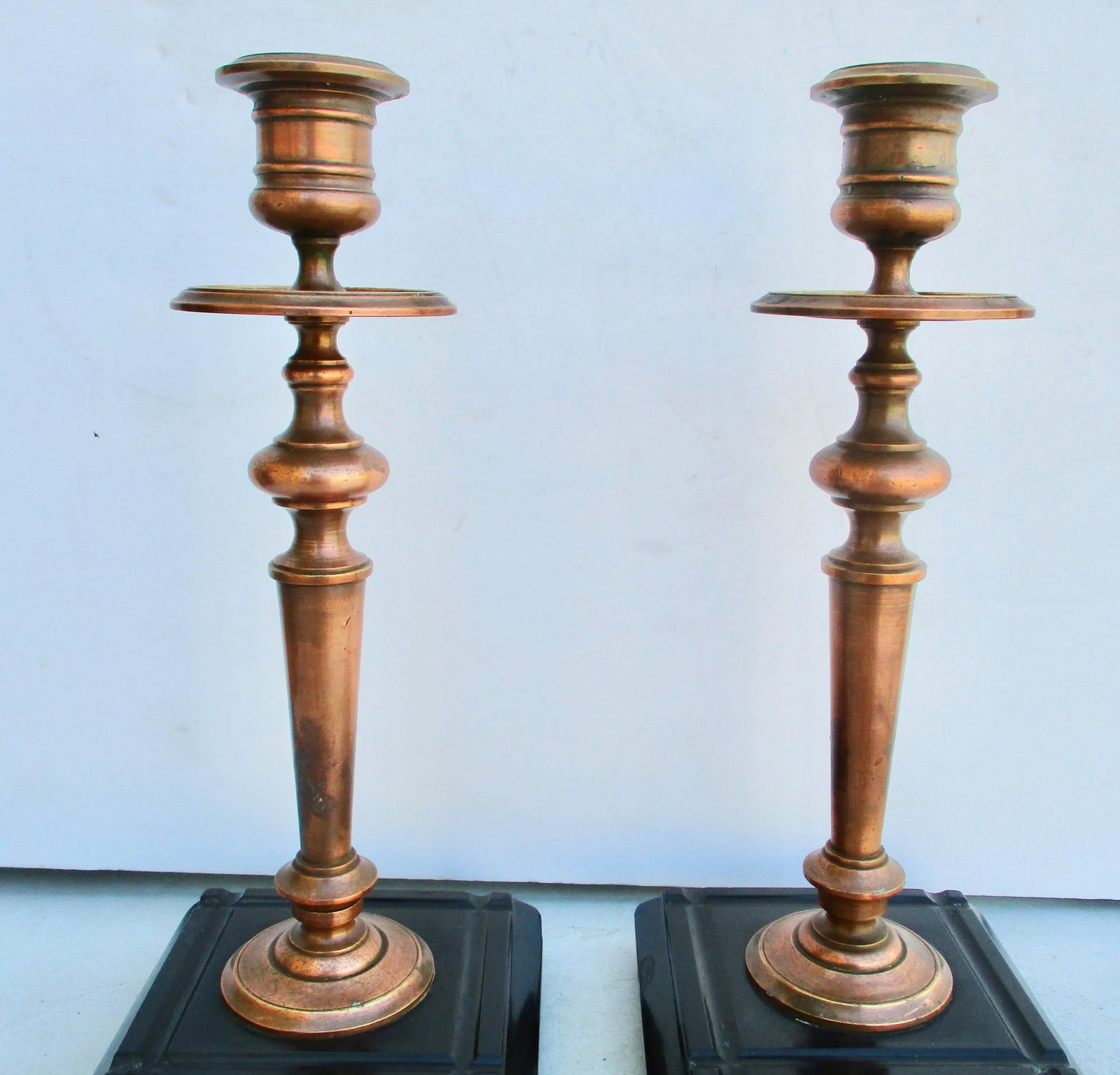 Antique Russian Bronze and Black Marble Candlesticks -A Pair of 2 - 2