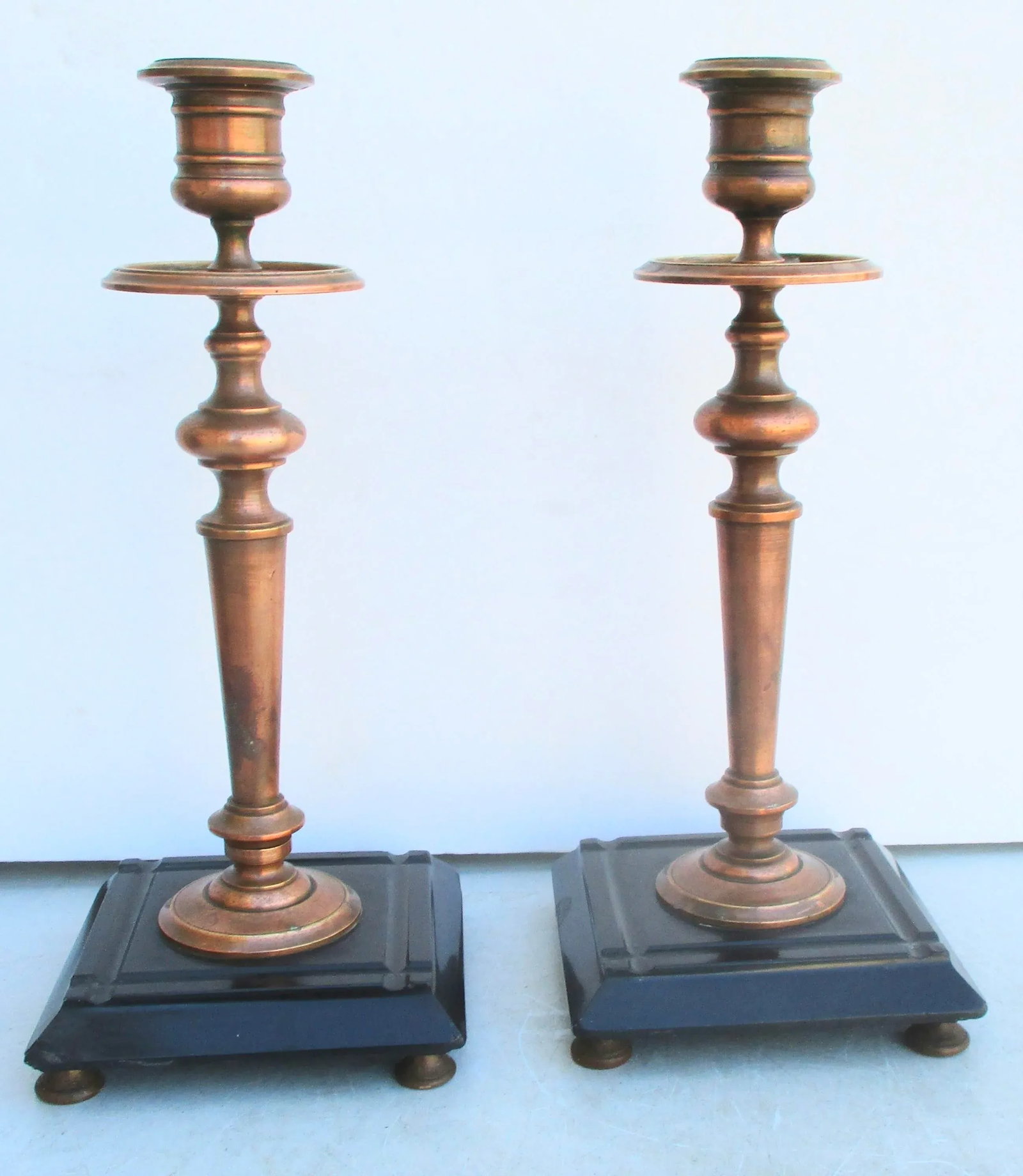 Antique Russian Bronze and Black Marble Candlesticks -A Pair of 2 - 3