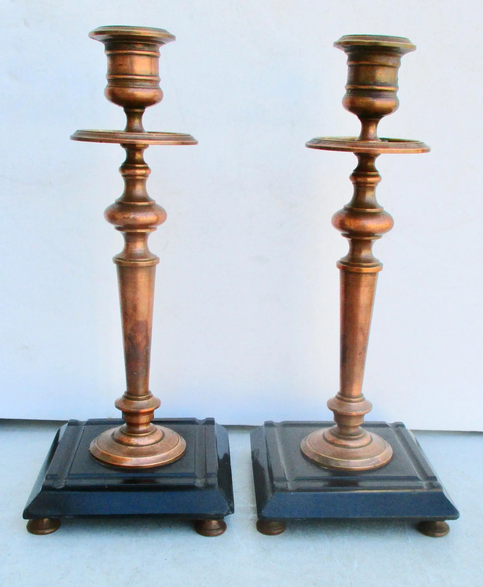 Antique Russian Bronze and Black Marble Candlesticks -A Pair of 2 - 4