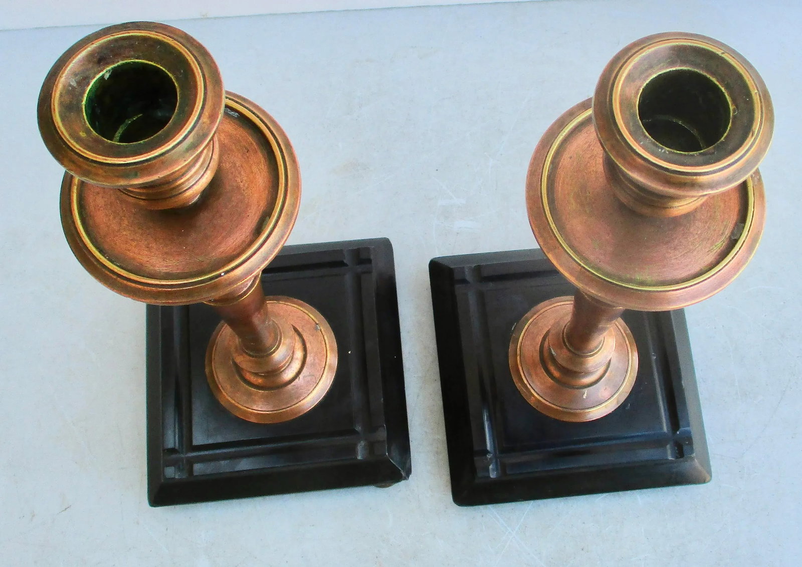 Antique Russian Bronze and Black Marble Candlesticks -A Pair of 2 - 7