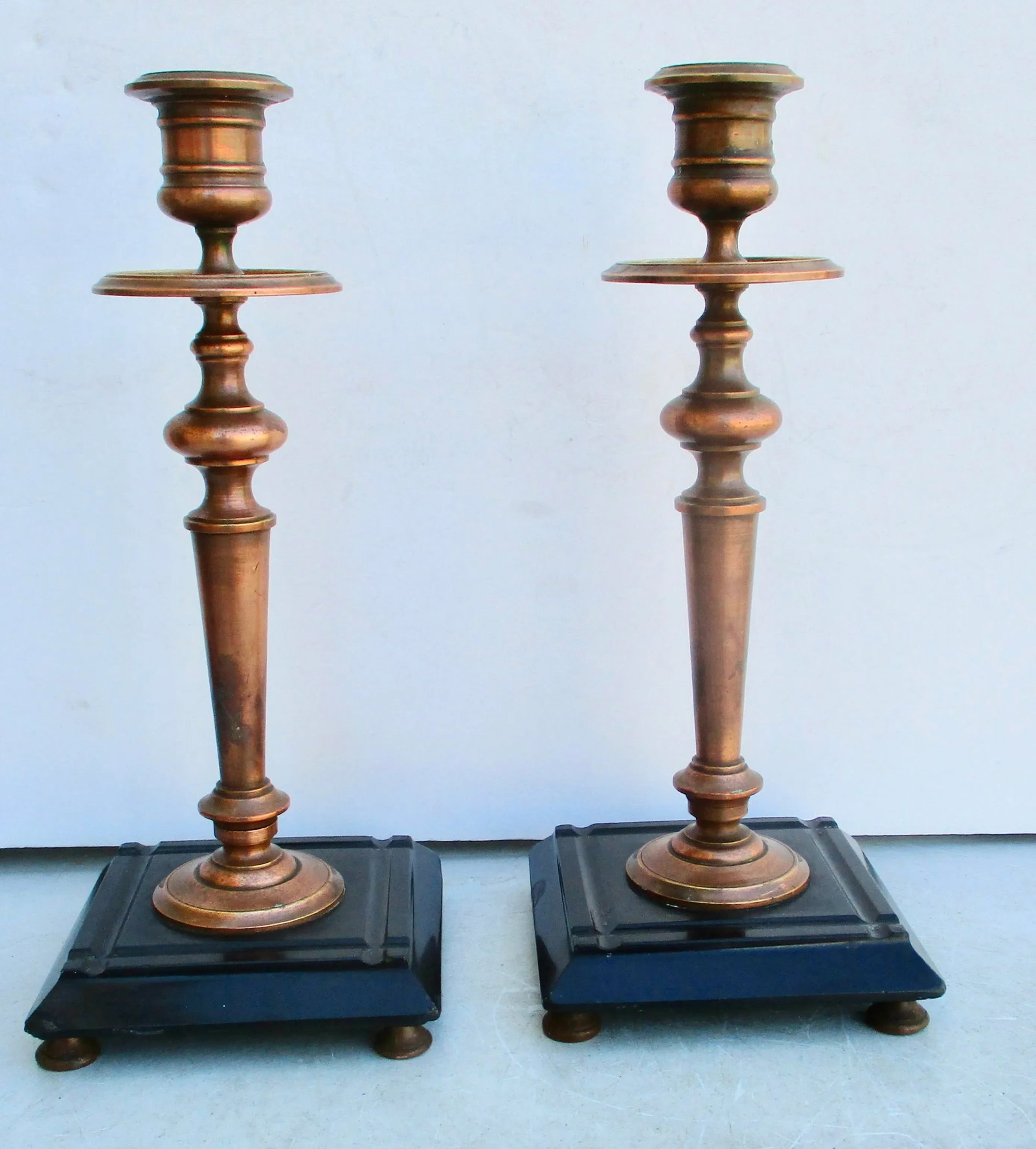 Antique Russian Bronze and Black Marble Candlesticks -A Pair of 2 - 9