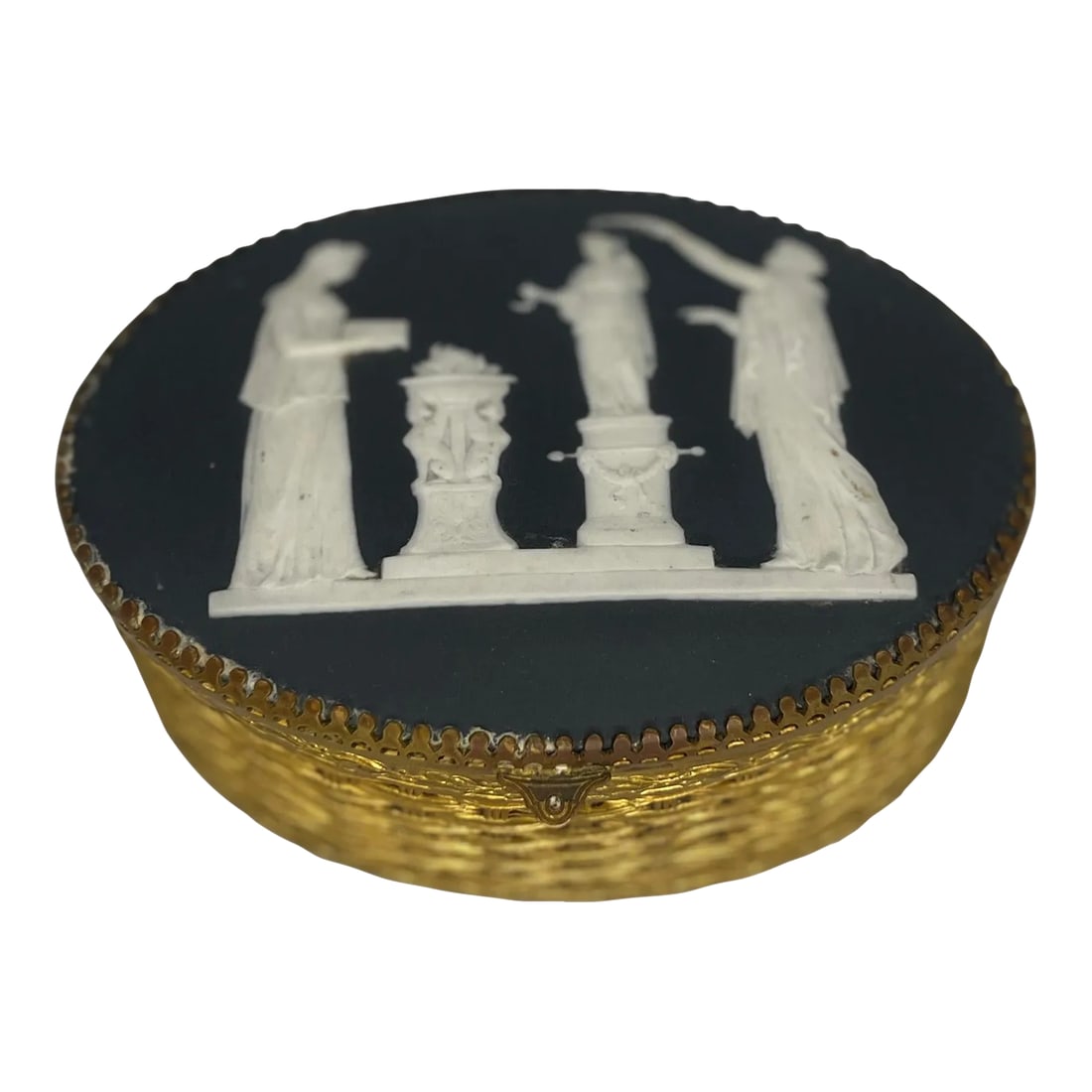 Antique Continental Basalt & Brass Basketweave Box - Possibly Wedgwood (1 of 8)