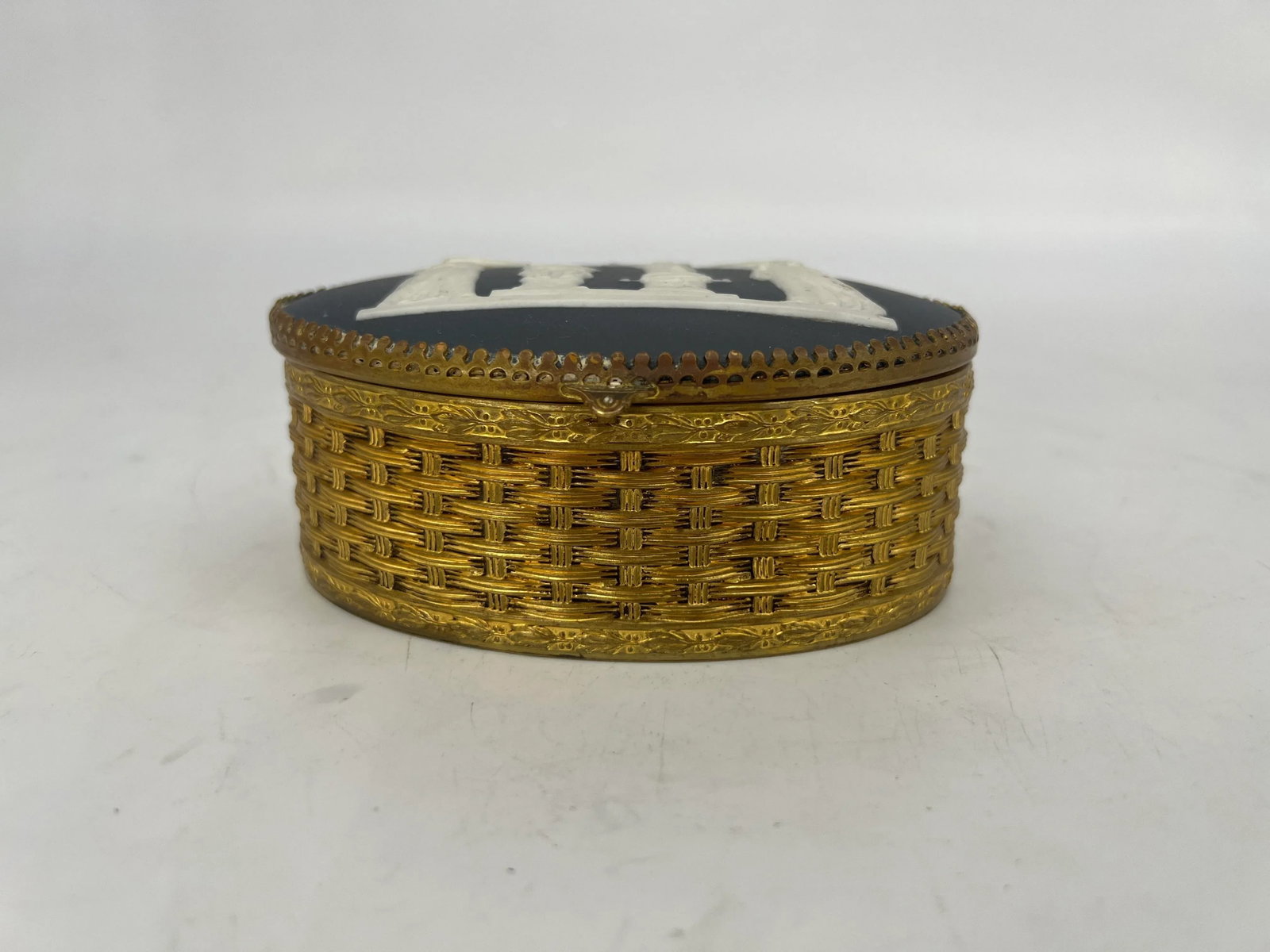 Antique Continental Basalt & Brass Basketweave Box - Possibly Wedgwood - 2