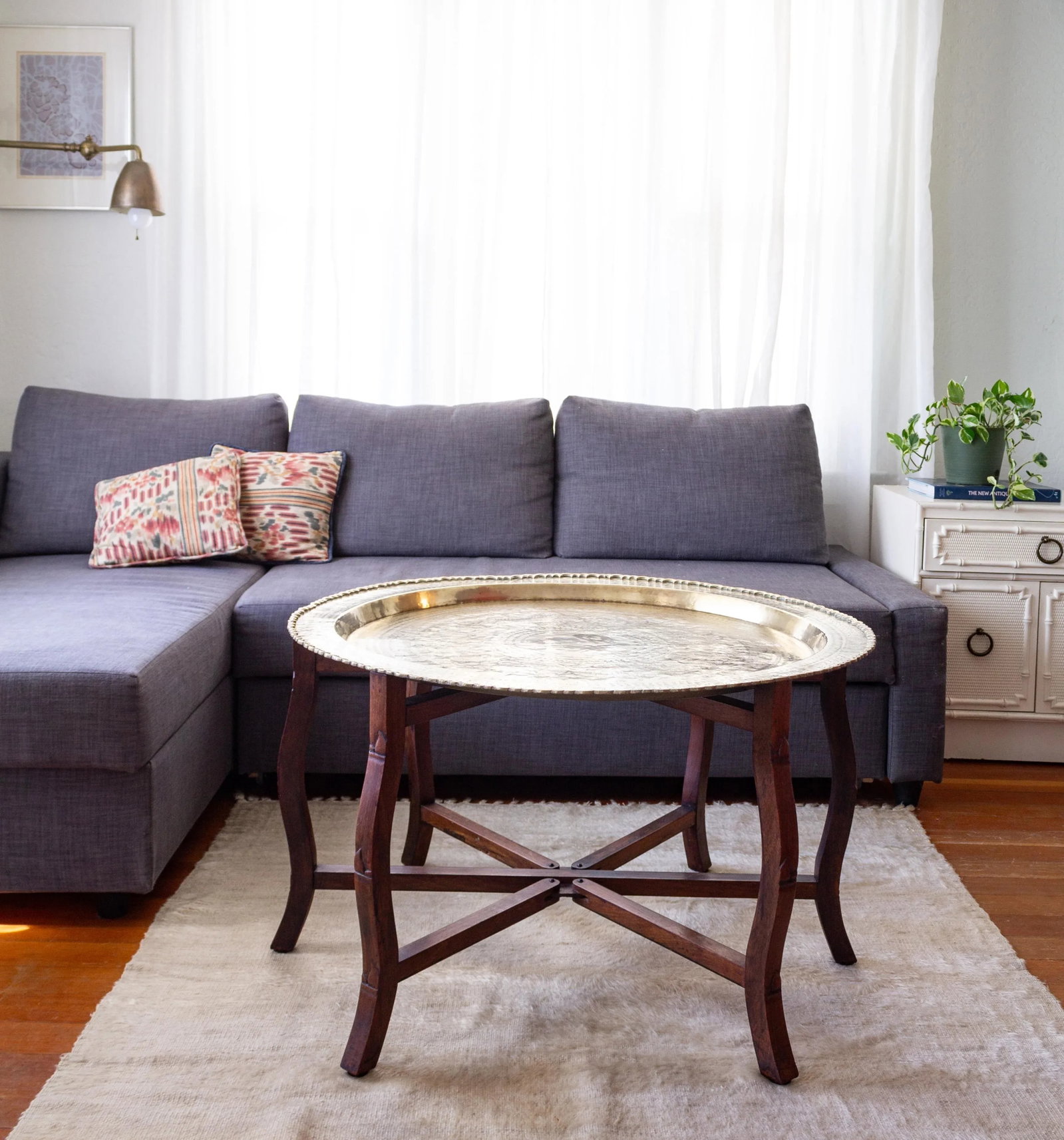 Large Round Brass and Rosewood Tray Table | Coffee Table - 2