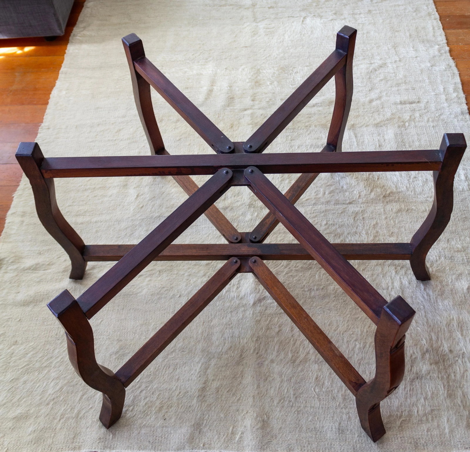 Large Round Brass and Rosewood Tray Table | Coffee Table - 3