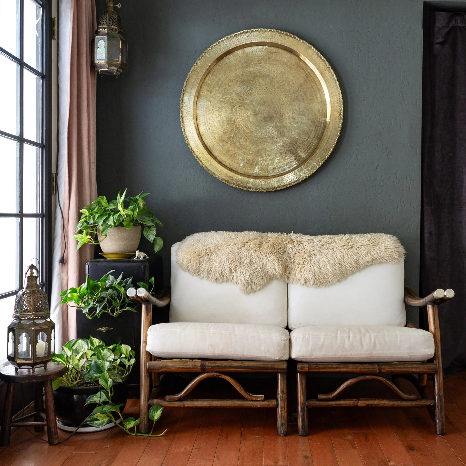 Large Round Brass and Rosewood Tray Table | Coffee Table - 4