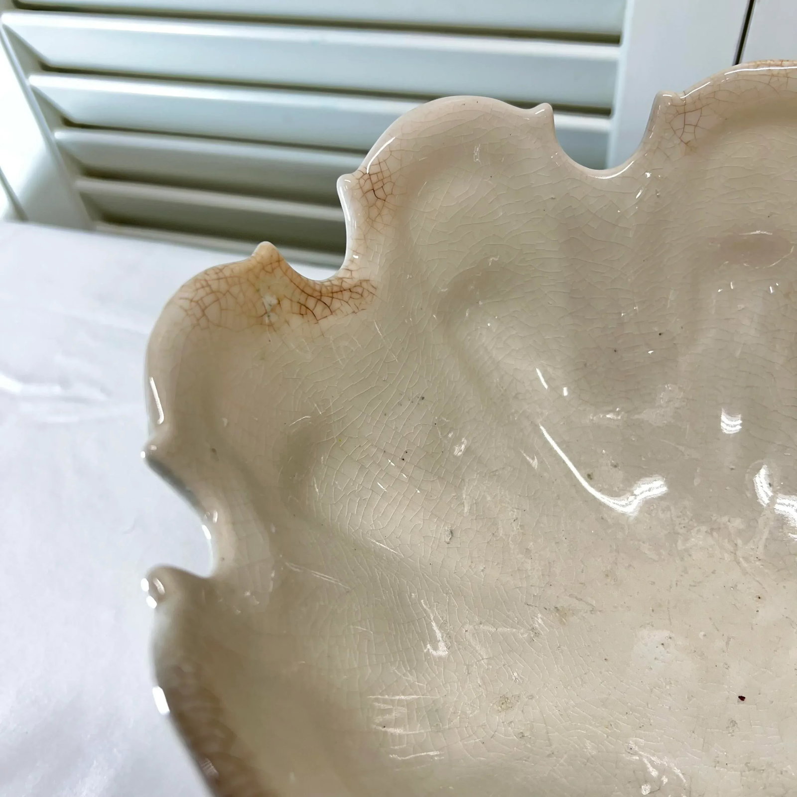 Mid Century White Ironstone Monteith Style Center Bowl by Secla Portugal - 3